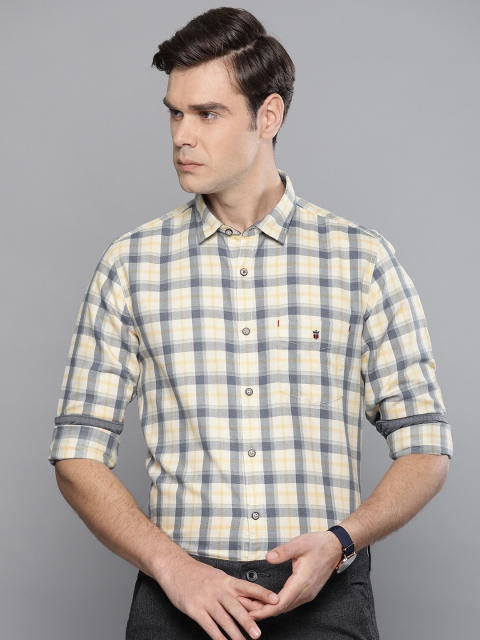 

Louis Philippe Sport Men Off-White & Grey Super Slim Fit Checked Smart Casual Shirt