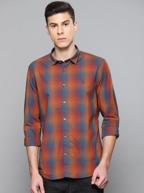 

Louis Philippe Sport Men Orange & Blue Slim Fit Checked Casual Shirt