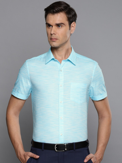 

Louis Philippe Men Blue Super Slim Fit Striped Formal Shirt
