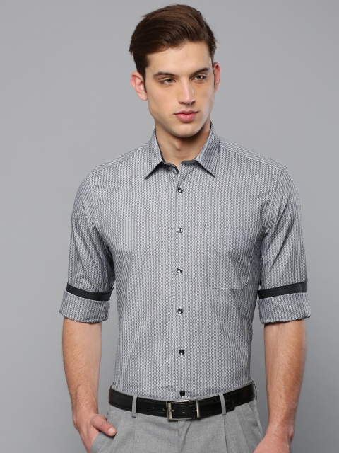 

Louis Philippe Men Black & Off-White Slim Fit Self-Design Formal Shirt