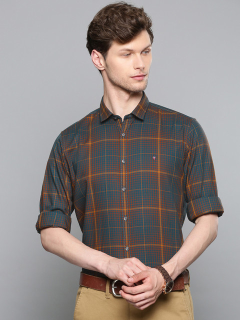

Louis Philippe Sport Men Teal Blue & Mustard Yellow Slim Fit Checked Casual Shirt