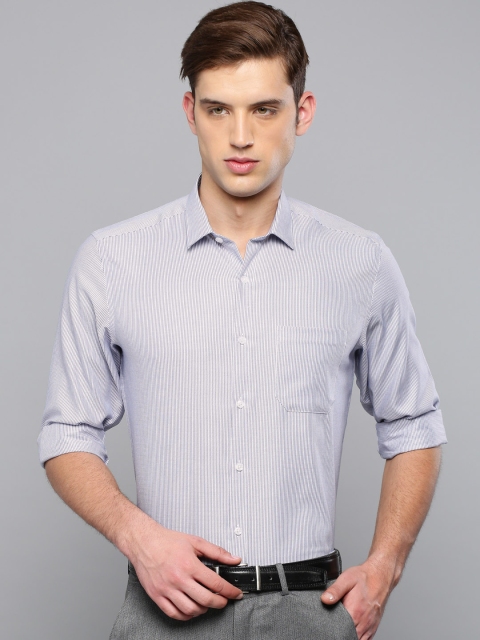 

Louis Philippe Men White & Blue Slim Fit Checked Permapress finest wrinkle free Formal Shirt