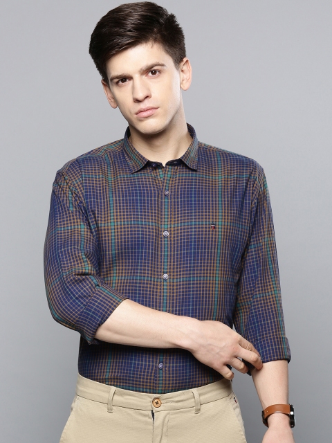 

Louis Philippe Sport Men Navy Blue & Brown Slim Fit Checked Casual Shirt