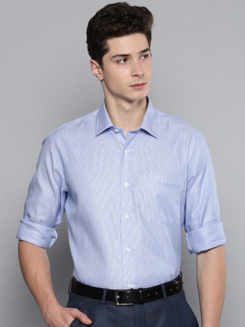 

Louis Philippe Men Blue Slim Fit Self Design Permapress finest wrinkle free Formal Shirt