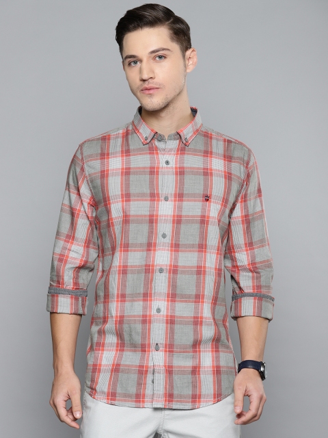 

Louis Philippe Sport Men Grey & Pink Super Slim Fit Checked Casual Shirt