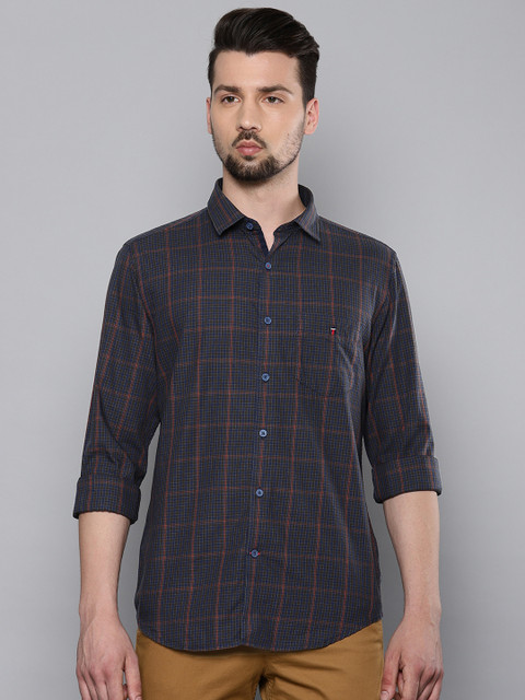 

Louis Philippe Sport Men Brown & Navy Blue Super Slim Fit Checked Casual Shirt