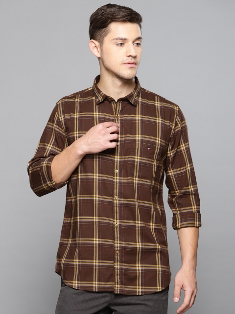 

Louis Philippe Sport Men Brown & Yellow Super Slim Fit Checked Casual Shirt