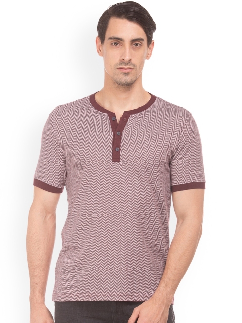 

Cherokee Men Maroon Self-Design Henley Neck T-shirt