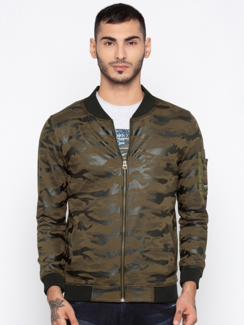

SPYKAR Men Olive Green Printed Bomber