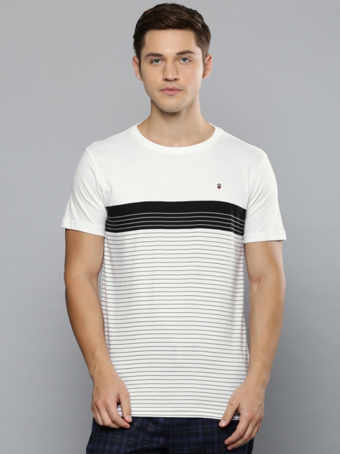 

Louis Philippe Sport Men White Striped Round Neck T-shirt