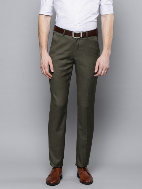 

Louis Philippe Men Olive Green Slim Fit Self Design Formal Trousers