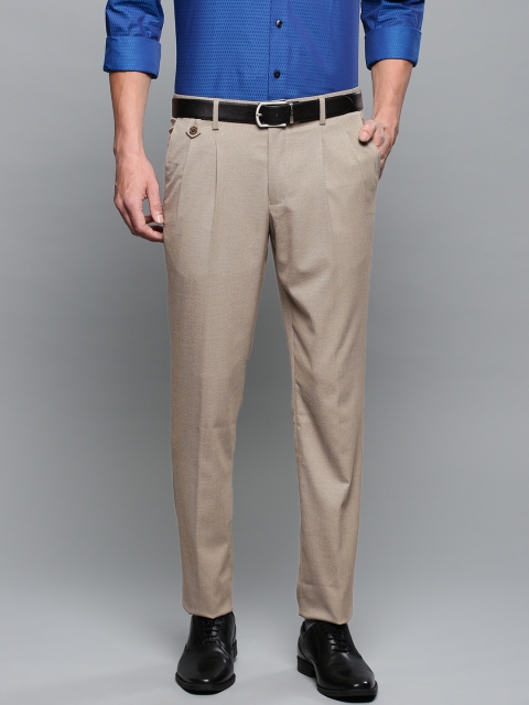 

Louis Philippe Men Beige & Olive Green Slim Fit Self Design Formal Trousers