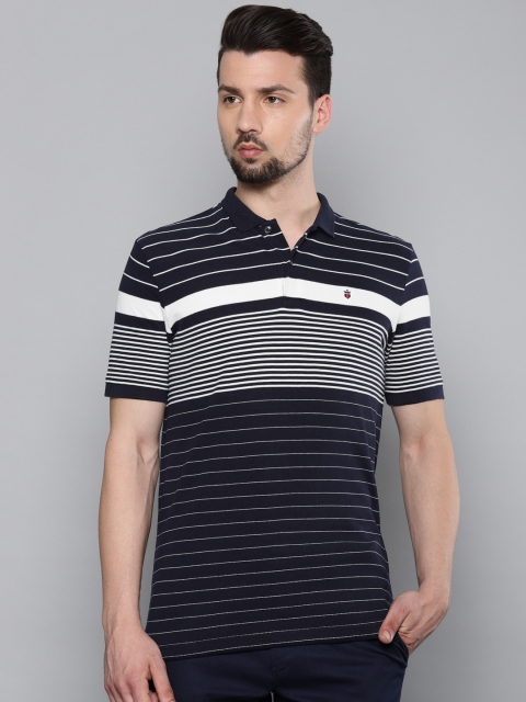 

Louis Philippe Sport Men Navy Blue & White Striped Polo Collar T-shirt