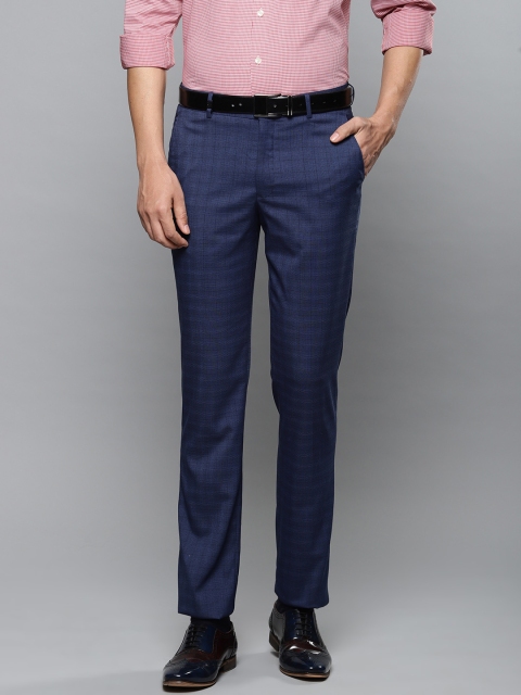 

Louis Philippe Men Navy Blue Slim Fit Checked Formal Trousers