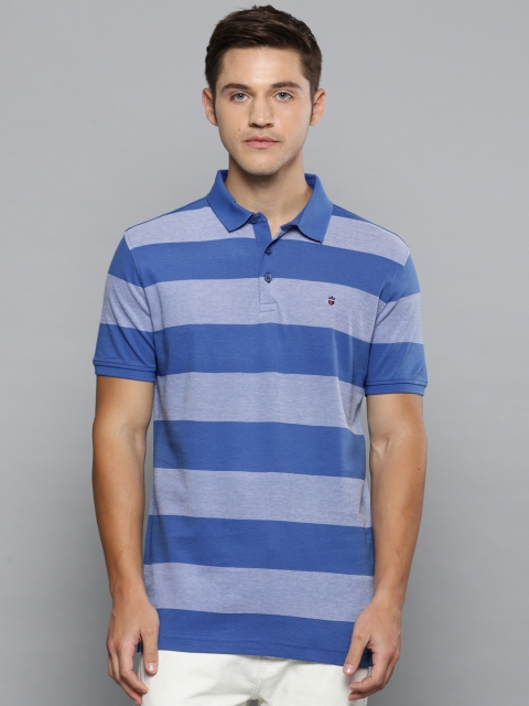 

Louis Philippe Sport Men Blue Striped Polo Collar T-shirt