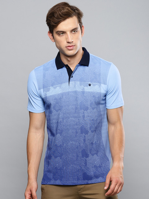 

Louis Philippe Men Blue Printed Polo Collar T-shirt