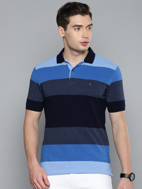 

Louis Philippe Sport Men Blue Striped Polo Collar T-shirt