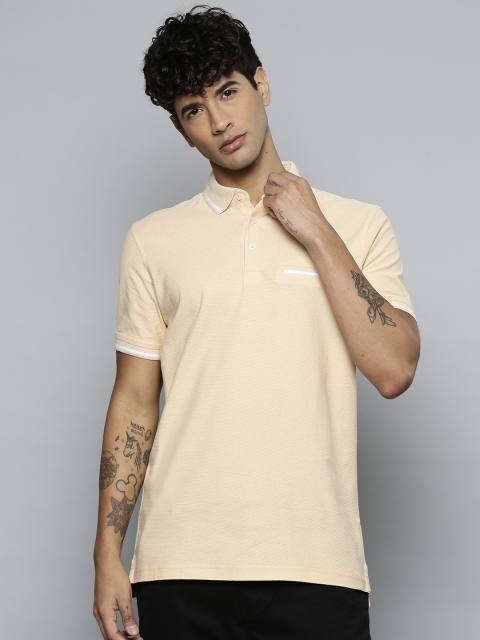 

Louis Philippe Men Beige Self Design Polo Collar T-shirt