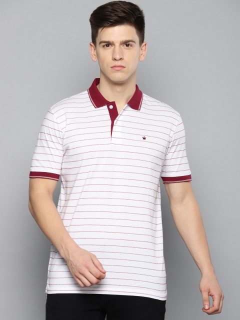 

Louis Philippe Men White & Maroon Striped Polo Collar T-shirt