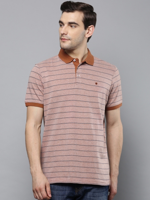 

Louis Philippe Men Brown Striped Polo Collar T-shirt