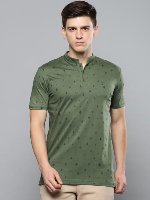 

Louis Philippe Sport Men Olive Green Printed Mandarin Collar T-shirt