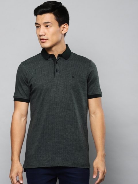 

Louis Philippe Men Black Self Design Polo Collar T-shirt