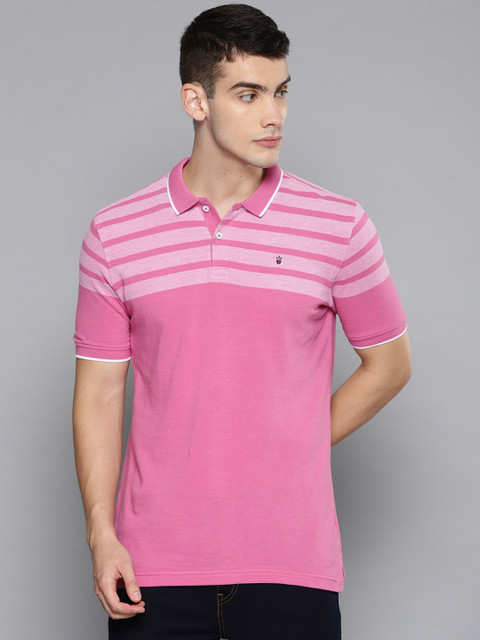 

Louis Philippe Sport Men Pink & White Striped Polo Collar T-shirt