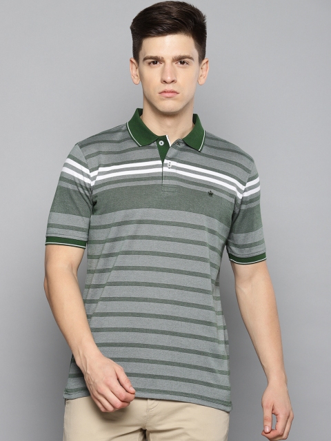 

Louis Philippe Men Green & Grey Striped Polo Collar T-shirt
