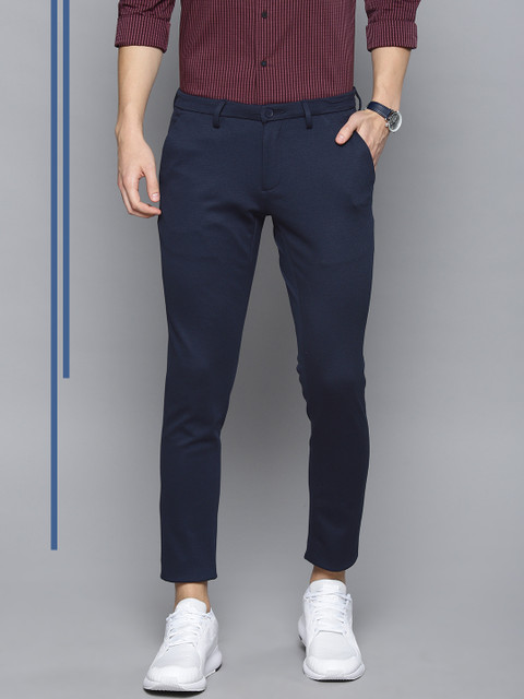 

Louis Philippe Ath.Work Men Navy Blue Comfort Tapered Fit Solid Regular Trousers