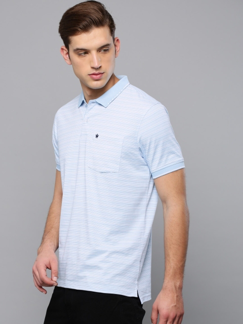 

Louis Philippe Men Blue Striped Polo Collar T-shirt