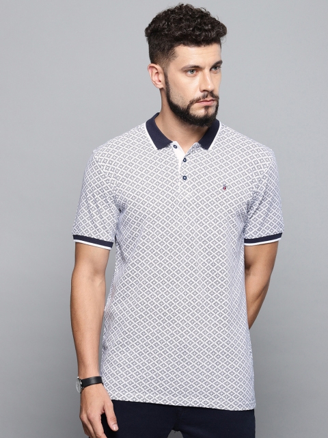 

Louis Philippe Sport Men White & Blue Printed Polo Collar T-shirt