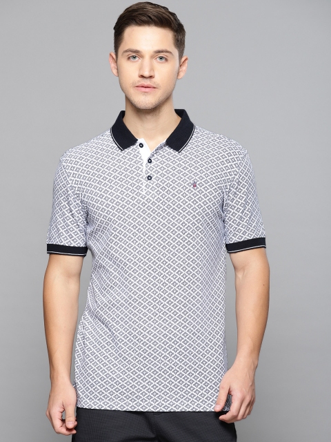 

Louis Philippe Sport Men White & Navy Blue Printed Polo Collar T-shirt