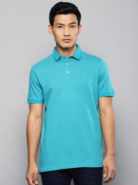 

Louis Philippe Men Blue Self Design Polo Collar T-shirt