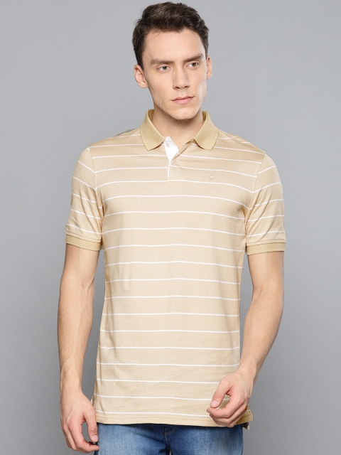

Louis Philippe Men Beige & White Striped Polo Collar T-shirt