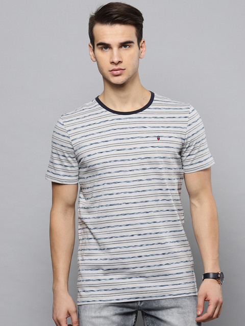 

Louis Philippe Sport Men Grey Striped Round Neck T-shirt