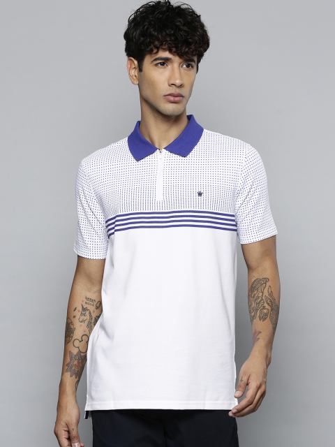 

Louis Philippe Men White & Blue Printed Polo Collar T-shirt