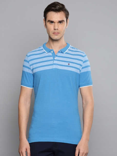 

Louis Philippe Sport Men Blue Striped Polo Collar T-shirt