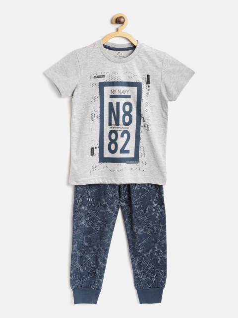 

Sweet Dreams Boys Grey Melange & Navy Blue Printed Lounge Set