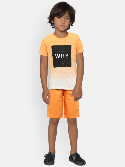 

Sweet Dreams Boys Orange Printed T-shirt with Shorts