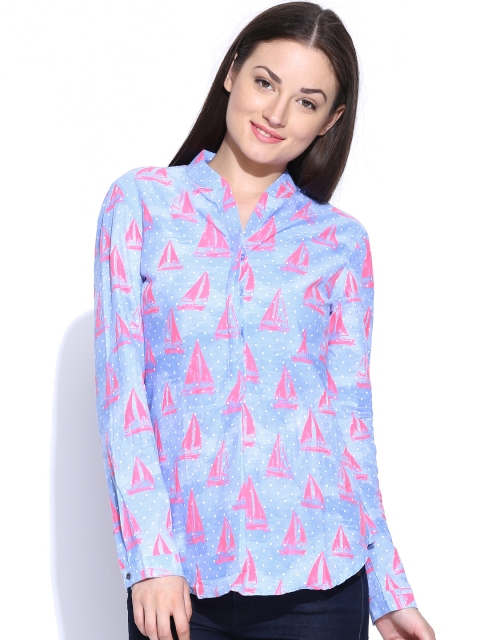

Tokyo Talkies Blue & Pink Printed Top