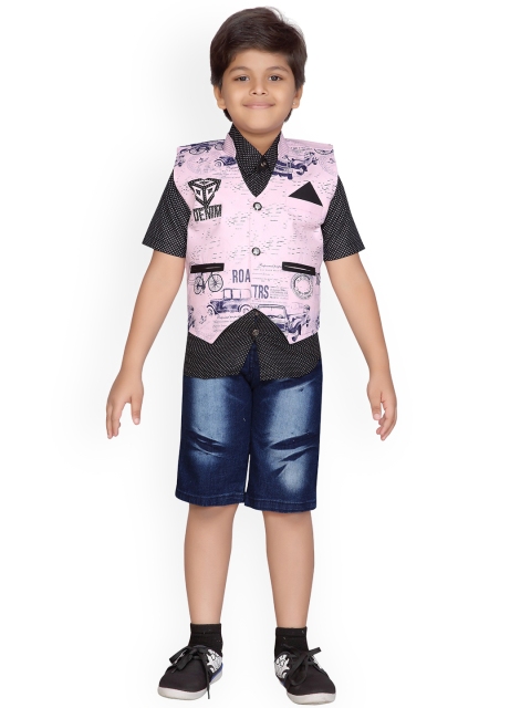 

Kidling Boys Pink & Black Printed Shirt with Shorts