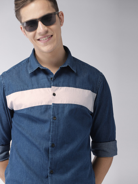 

Mast & Harbour Men Blue Regular Fit Solid Denim Shirt