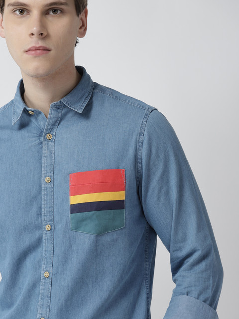 

Mast & Harbour Men Blue Regular Fit Solid Denim Shirt
