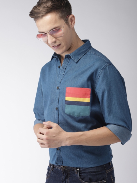 

Mast & Harbour Men Blue Solid Regular Fit Denim Shirt