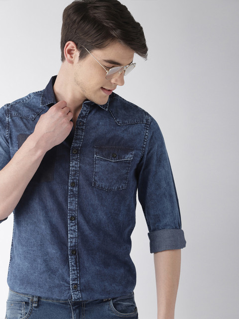 

Mast & Harbour Men Blue Regular Fit Faded Denim Shirt