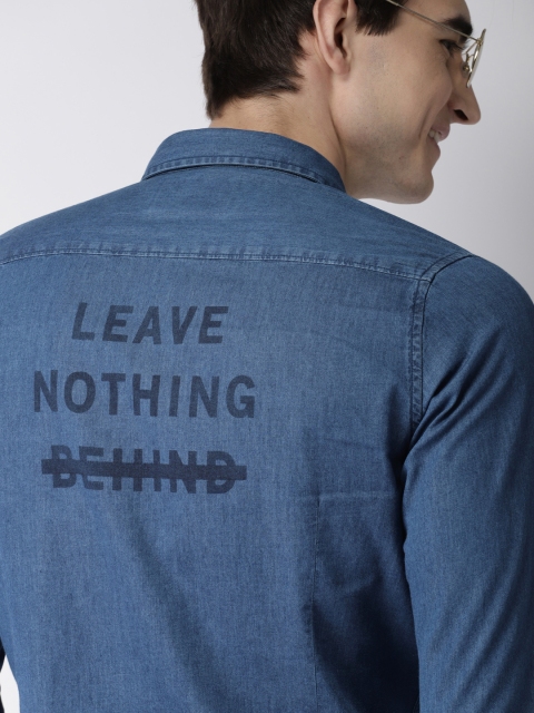 

Mast & Harbour Men Blue Regular Fit Faded Denim Shirt