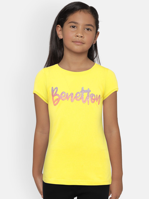 

United Colors of Benetton Girls Yellow Printed Round Neck T-shirt