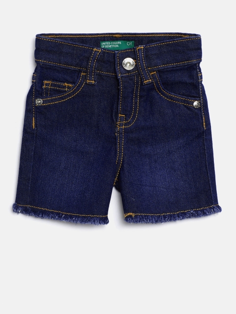 

United Colors of Benetton Girls Navy Blue Washed Regular Fit Denim Shorts