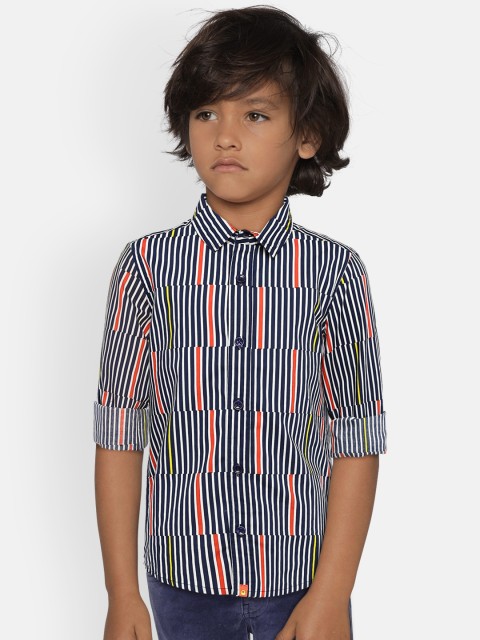 United Colors of Benetton Boys Navy & White Regular Fit Striped Casual Shirt, Navy blue