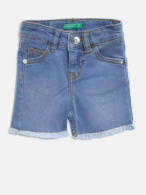 

United Colors of Benetton Girls Blue Washed Regular Fit Denim Shorts
